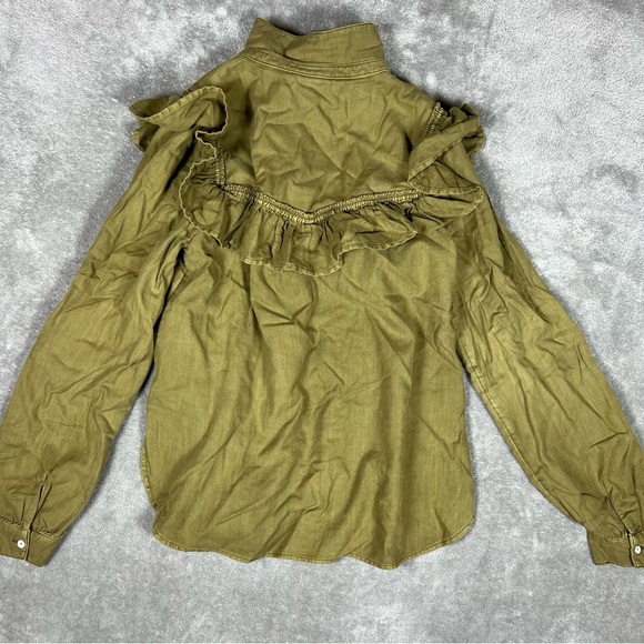 Anthropologie Blouse Womens Medium Pilcro Green Ruffle Button Down Western - Picture 7 of 10